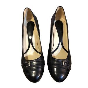 Naturalizer Heels N5 Comfort 8.5W Bean Pump Black Patent Leather Silver Buckle